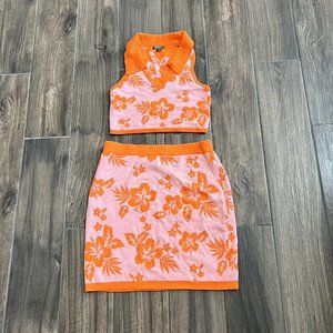 Wild Fable Orange And Pink 2 Pc Set Mini Skirt Crop Top Size Small